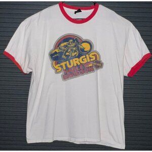 Harley-Davidson Sturgis Ringer Tee White/Red Mens XL Cotton Retro Biker Shirt
